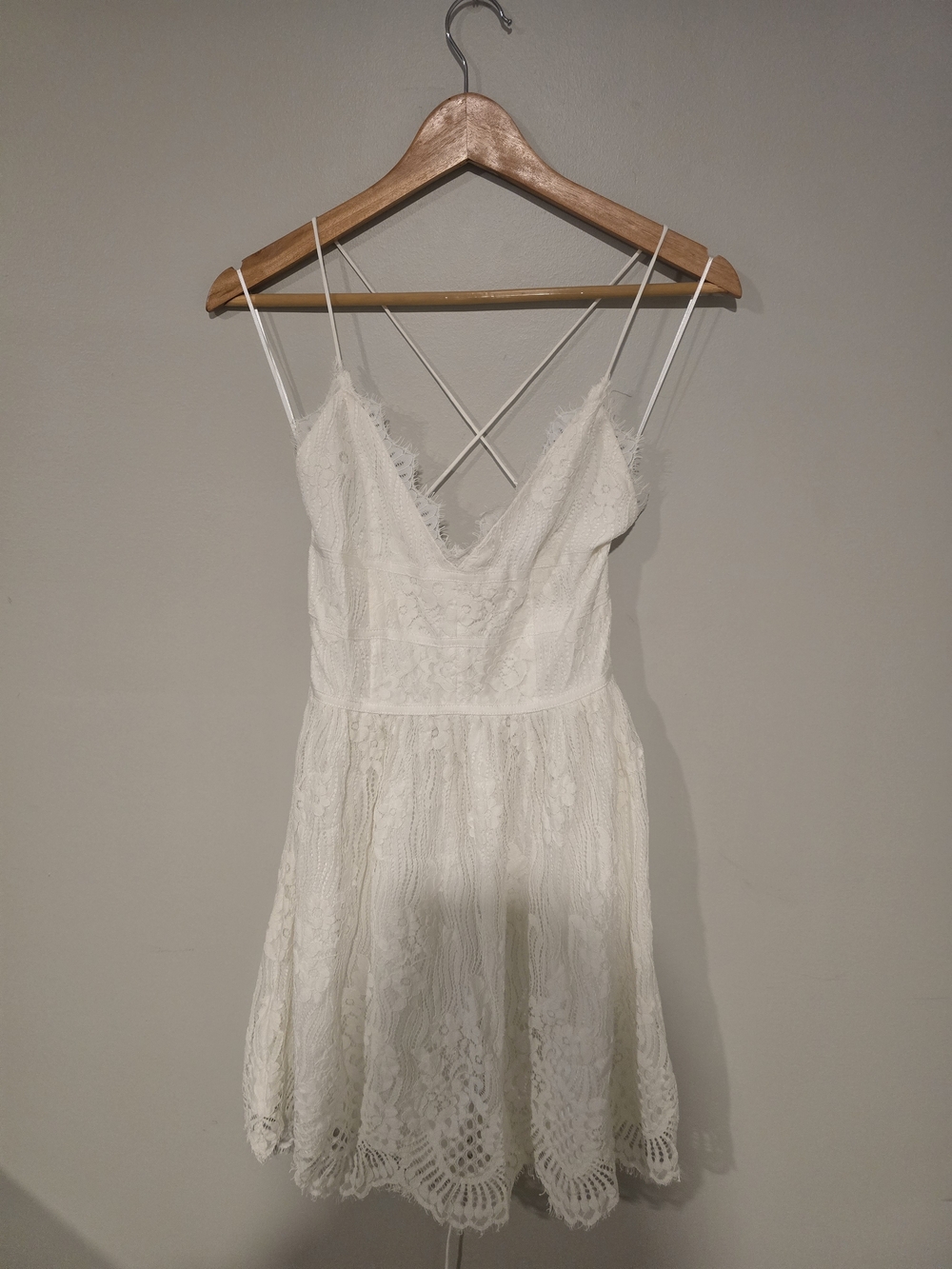 Lace V-Neck Spaghetti Strap Mini Dress in White
